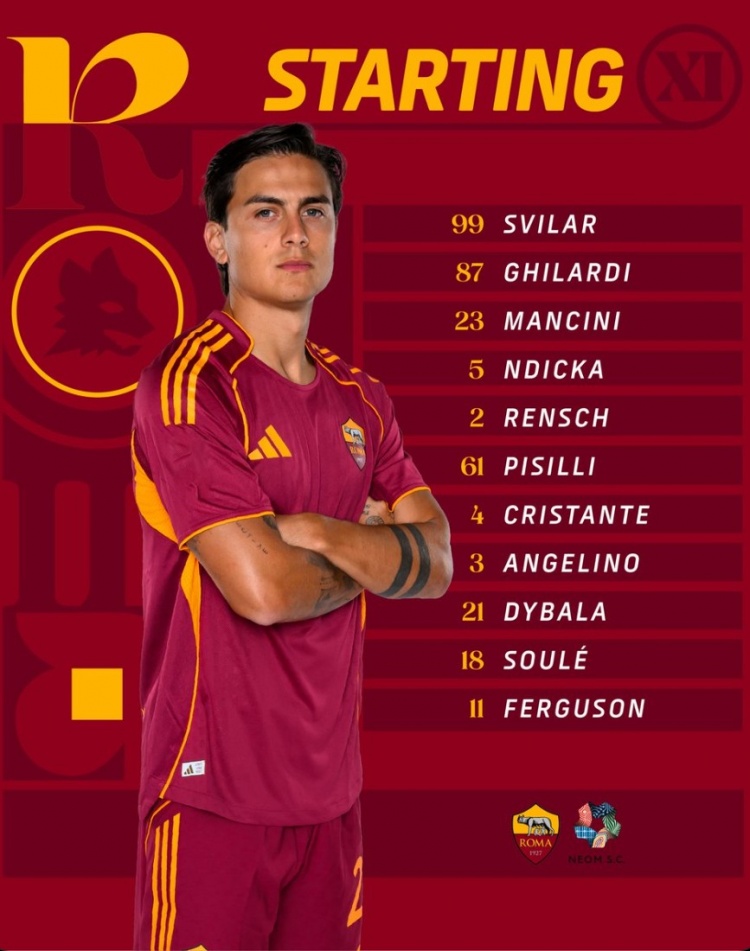 im电竞-罗马友谊赛首发：迪巴拉领衔，苏莱、弗格森、皮西利、曼奇尼在列